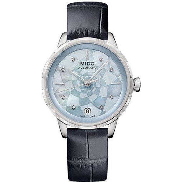 Mido Serie Rainflower Movimiento MecáNico AutomáTico Resistente Al Agua Pantalla De Fecha Reloj Relojes Para Mujer Cuero Azul M043.207.16.131.00 Regular Watch Box Gray-image