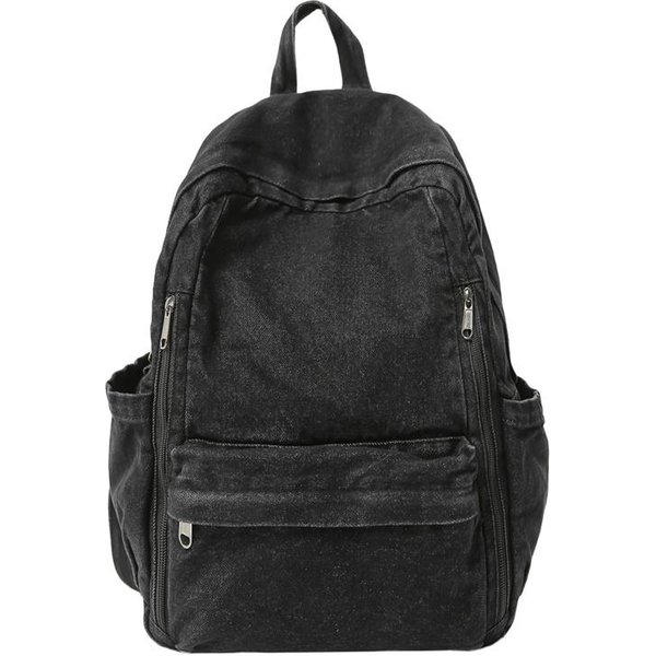 DżInsowy Plecak Casualowy Styl Unisex Plecak Szkolny Modny Plecak PodróżNy Czarny-image