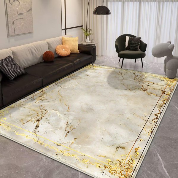 Alfombra Moderna Dorada De Lujo Lavable Alfombra De SalóN ÁRea Grande Alfombra Decorativa Para Sofá De Sala De Estar DecoracióN De Dormitorio Alfombra De Piso De Noche 160*200Cm-image