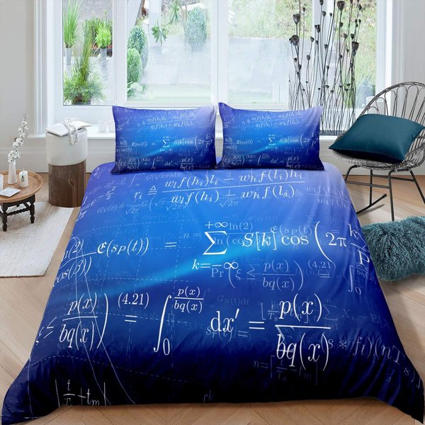 Juego De Funda NóRdica Con EcuacióN MatemáTica TamañO Completo PatróN De FóRmula MatemáTica Estampado Juego De Cama 3 Piezas Para NiñOs Funda NóRdica Educativa 140X200Cm 3Pcs-image