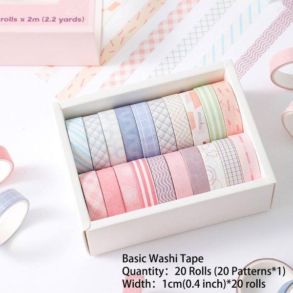 Zestaw 20 Rolek TaśMy Washi TaśMa MaskująCa Prosta Cienka Do Majsterkowania, Sztuki, RzemiosłA, Pakowania PrezentóW, Dziennikarstwa, Scrapbookingu, Etykietowania, Kodowania, Dekoracji-image