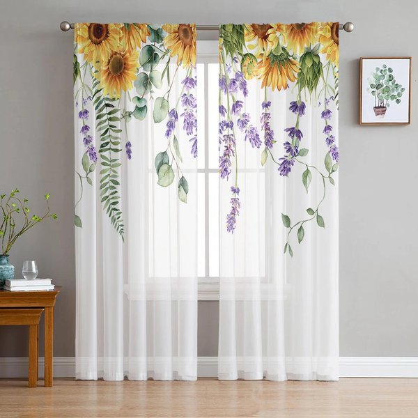 Kwiaty Lawendy Fioletowe BiałE PółPrzezroczyste ZasłOny Idealne Do Dekoracji Salonu ZasłOna Na OtwóR Okienny ZasłOny Z Tiulu Woalu Organzy Do Kuchni W135 X H115Cm X1&Grommet Top-image