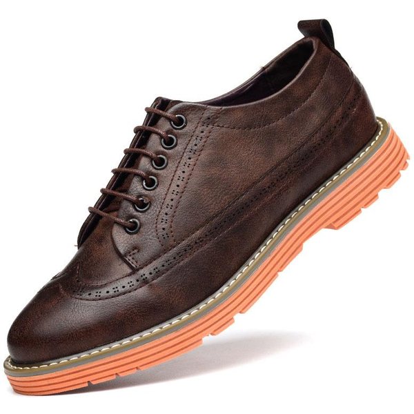 Wiosenne Nowe Buty Typu „Board Shoes” Brogsy MęSkie Buty SkóRzane Na Grubej Podeszwie Buty Sportowe I Rekreacyjne MęSkie 44 BrąZowy-image