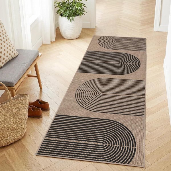 Boho Geometryczny Dywanik Runner AntypośLizgowy, Abstrakcyjny WzóR ŁUkowych Linii Mata PodłOgowa Zmywalna, Dekoracyjny DłUgi Dywanik Do Dekoracji Przedpokoju Mata 40X120Cm-Felt-image