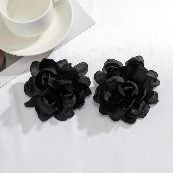 Pendientes De BotóN Con Flores Grandes Y Exageradas Para Mujer, Pendientes De PéTalos De Tela Esponjosa, Pendientes RomáNticos Para Fiestas Y Bodas, JoyeríA De Moda.-image
