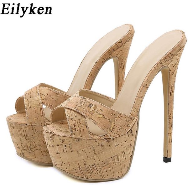 Eilyken, Nuevas Zapatillas De Verano Con Tacones Altos De Aguja, Sandalias Para Mujer, Sandalias Sexis Con Plataforma Y Punta Abierta Para Mujer, Zapatos De Stripper Para Club Nocturno Para Mujer 36 Beige-image