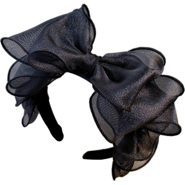 Retro-Moda Czarna Opaska Z Kokardą Opaski Do WłOsóW Elegancka Siatkowa Opaska Z Kokardą Czarne Akcesoria Do WłOsóW Dla DziewcząT I Kobiet 1 Czarny-image