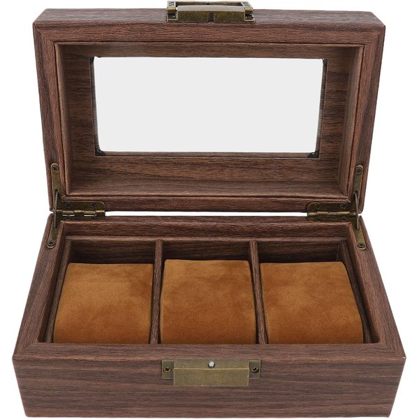 Caja De Relojes De Madera 3 Ranuras Bisagras MetáLicas PatróN Vintage Natural Estuche De ExhibicióN De Relojes Para Relojes MarróN-image