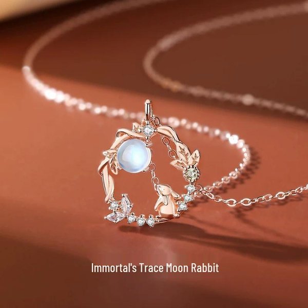 Urocza Bransoletka Z KróLikiem W Stylu Mori Z Kamieniem KsiężYcowym - Niszowy ChińSki Design, Idealna Na Prezent Urodzinowy Silver-Plated Copper-image