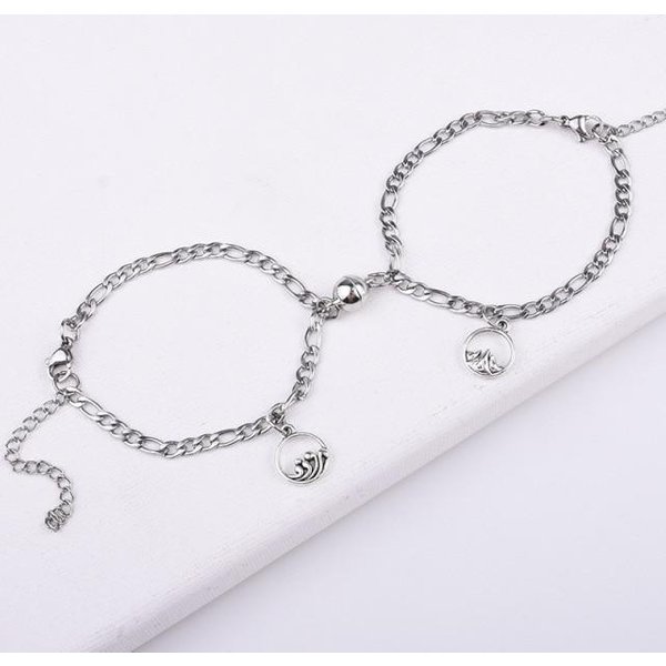 2 Szt. / Zestaw Magnes PrzyciąGająCy Pary Bransoletka Stal Nierdzewna ŁAńCuszek NK Bransoletki Charms BiżUteria Prezent Dla Kochanka Dla Kobiet MężCzyzn White-image