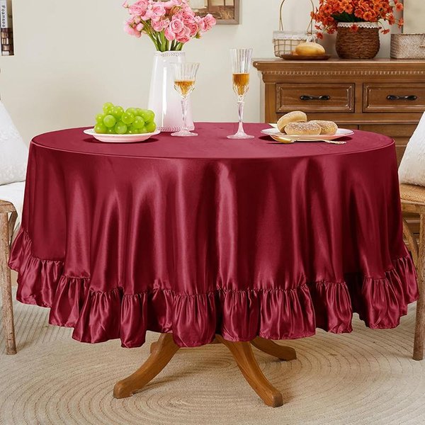 Mantel Redondo Satinado Con Volantes Tejido Sedoso Lavable Decoraciones De Mesa Para Bodas Fiesta De CumpleañOs Cubierta De Mesa Para Cocina Comedor Diameter 110Cm-image