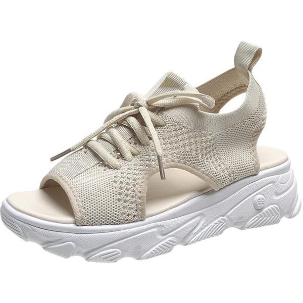 Sandalias De Verano Para Mujer, Zapatos Casuales De Malla, Sandalias Blancas De Suela Gruesa Con Cordones, Zapatos De Playa Con Punta Abierta Para Mujer 35-image