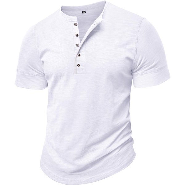 Koszulki MęSkie KołNierzyk Henley KróTkie RęKawy BawełNiane Koszulki Polo Jednokolorowe Casualowe Topy 2XL White-image