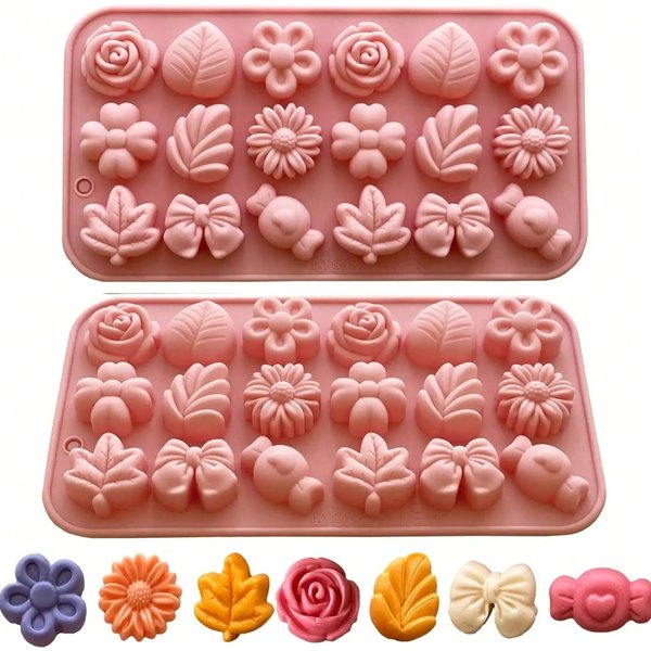Moldes De Silicona De Flor De Margarita Flor De TulipáN Lazo Hoja Gelatina Hielo PudíN JabóN Molde Fondant Pastel Chocolate Molde DecoracióN De Pastel Pink Brown-image