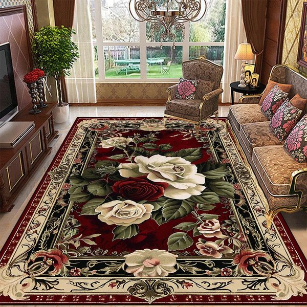 Alfombras Florales Retro De TamañO Grande Para Sala De Estar DecoracióN Europea Alfombrillas Antideslizantes Para Zona De Sofá, Dormitorio, Vestidor, Felpudo Lavable 120*160Cm-image