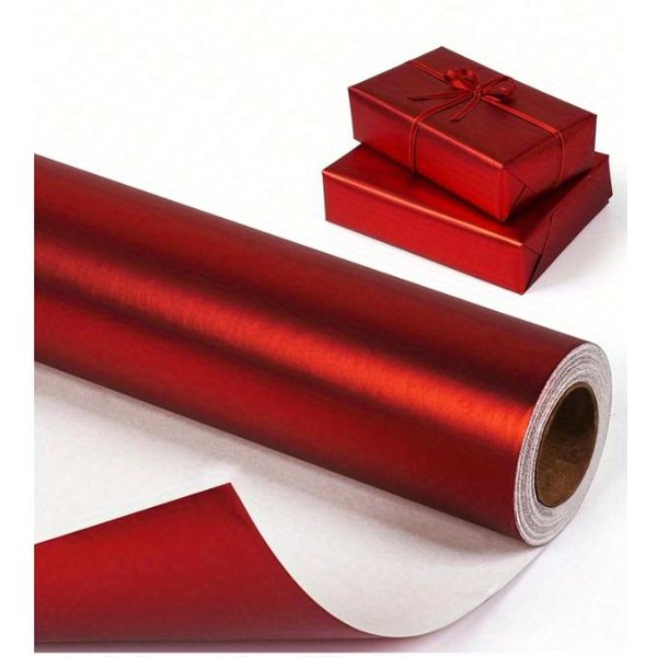1 Rollo-Papel De Envoltura MetáLico Mate, Papel De Color SóLido Negro De Halloween, Papel Decorativo Con Elemento NavideñO DIY Para Accesorios, Patrones De Color SóLido 300*43Cm-1Roll Rojo-image
