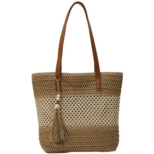 Pleciona Torba Ze SłOmy Damska Letnia PlażOwa Torebka Rattanowa Naturalna Torba Na Ramię Casualowy Styl Wakacyjny Khaki-image