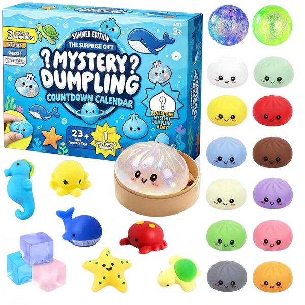 Kalendarz Adwentowy Squishy PierożEk Tajemnica Kalendarz Odliczania PierożEk Losowy Bao Bun ŚCiskanie Fidget Party Blue-image