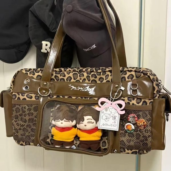 Nowa Y2K Leoparda Ita Torba Na Ramię Lolita DziewczęCa Przezroczysta Torba Tote Damska DużEj PojemnośCi Torba Crossbody Urocza DIY WyśWietlacz Torebki 40X26X15Cm Black-image