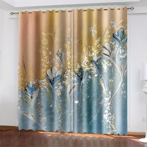 2 Szt./Zestaw Kwiaty I RośLiny LasóW Deszczowych Palma Akwarela Drukowana ZasłOna Salon ZasłOny, Przelotka GóRna ZasłOny Salon 100W130H(Cm)40X51In&Rod Pocket Beige-image