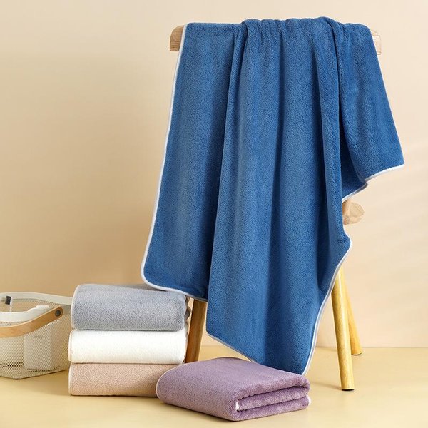 Toalla De BañO Terciopelo Coral Hogar Color Liso Adultos AlgodóN Puro Absorbente Toalla Albornoz Suave Para NiñOs Toalla De Playa 70*140Cm-image