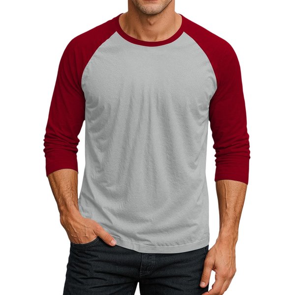 Camiseta De BéIsbol RagláN De Manga Larga Para Hombre Cuello Redondo Ajuste AtléTico Casual PulóVer Top Ligero Para El Uso Diario L Brown-image