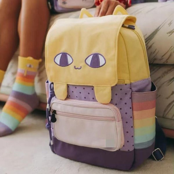 Mochila De Dibujos Animados Amarilla De Gato Omori Anime Linda Ligera Mochila Escolar Para Estudiantes Viajes Gran Capacidad Bolso Para Hombros-image