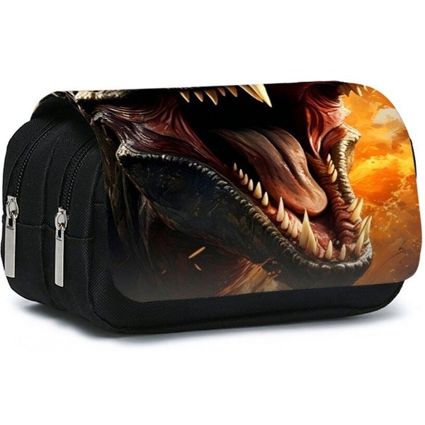 Estuche Flip De Doble Capa Con Estampado De Dinosaurio VolcáNico Para NiñO/NiñA Mejores Regalos Estuche Escolar De Dibujos Animados 2D Para NiñOs-image