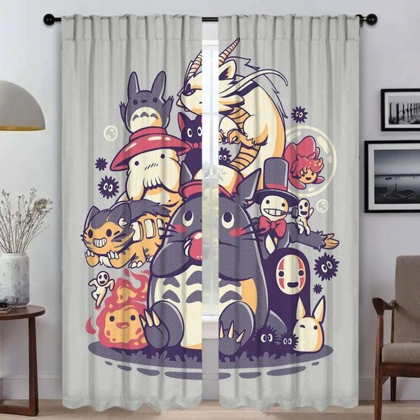 Cortinas Elegantes Totoros Para Sala De Estar Tul Para Dormitorio Estores Cortinas Para Interiores Del Hogar 2 Piezas DecoracióN De Halloween W60Xh90Cmx2Pcs-Cl-image