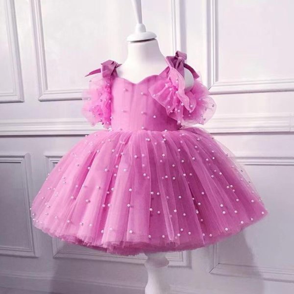 Sukienka Dla Dziewczynki Sukienka KsiężNiczka PerłOwa Sukienka Na Chrzest Dziewczynki Koronkowa SpóDniczka Tiulowa Sukienka Na Urodziny Dziewczynki Sukienka Dziewczynki 90 Pink-image