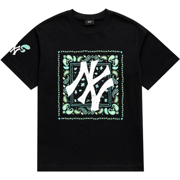 MLB SS23 New York Yankees Vintage Kwiatowy WzóR Cool Dry Modna Koszulka Z KróTkim RęKawem Unisex Top Czarny 3ATSI0133-50BKS L-image