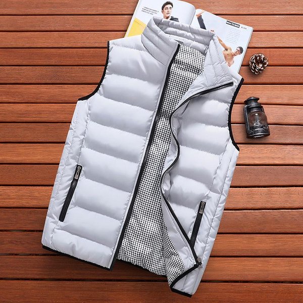 Chaleco Nuevo De OtoñO E Invierno Para Hombre Chaqueta Sencilla CáLida Casual Para Estudiante Chaleco De AlgodóN De Color SóLido 5XL Gris-image
