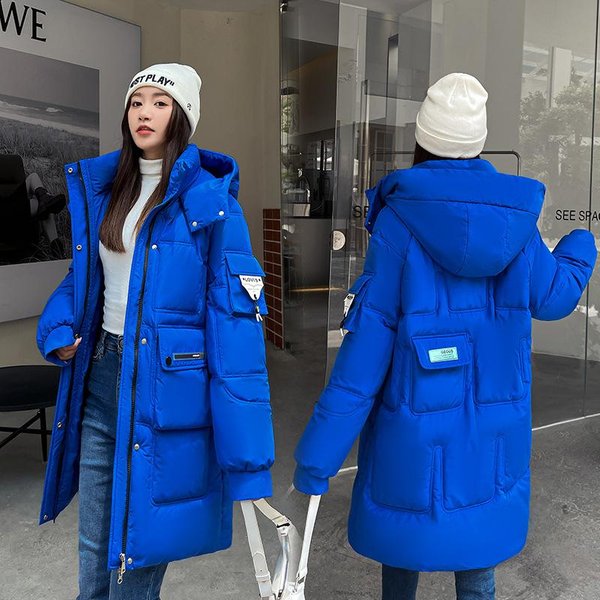 Kurtka Puchowa Damska Zimowa Gruba CiepłA Parka Damska Modna LuźNa BawełNiana Kurtka Puchowa Damski PłAszcz XXL Niebieski-image
