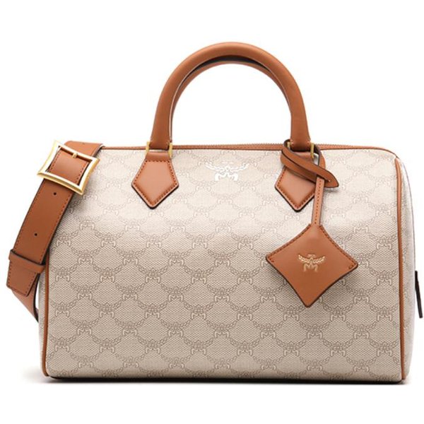 Mcm WzóR Allover Odpinany Regulowany Pasek Na Ramię SkóRzana Torba Boston Torebka ŚRednia Damskie Torebki BeżOwy MWBESEA07I9001 Basic Set (Bag+Dust Bag)-image