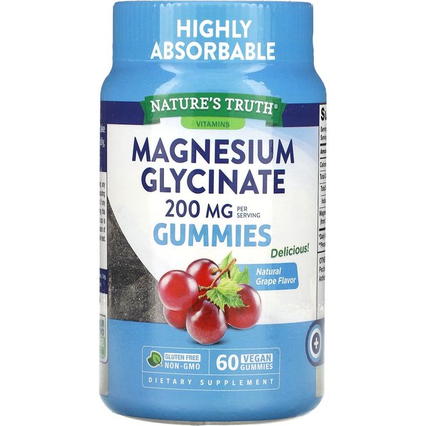 Nature's Truth, Gomitas De Glicina Y Magnesio, Sabor Natural A Uva, 200 Mg, 60 Gomitas Veganas (100 Mg Por Gomita)-image