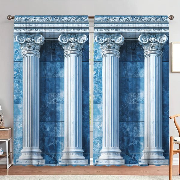 2 Szt. ZasłOna Z Nadrukiem Marmurowego TłA Kolumny Rzymskiej Do Dekoracji Domu - Kieszeń Na Karnisz, Dekoracja Okienna Do Sypialni, Biura, Kuchni 132Cmx160Cm X 2Pcs-image
