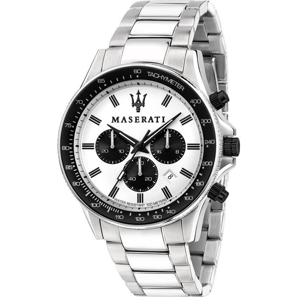 Maserati Sfida Esfera Blanca Metal Plateado CronóGrafo De Cuarzo Para Hombre Con Fecha R8873640003 Blanco-image
