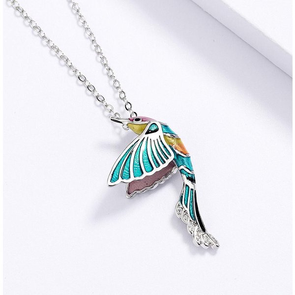 Exquisito Collar Colgante De Colibrí Azul De Alta Gama Para SeñOras Fiesta CóCtel CumpleañOs JoyeríA De Moda Cadena Gray-image