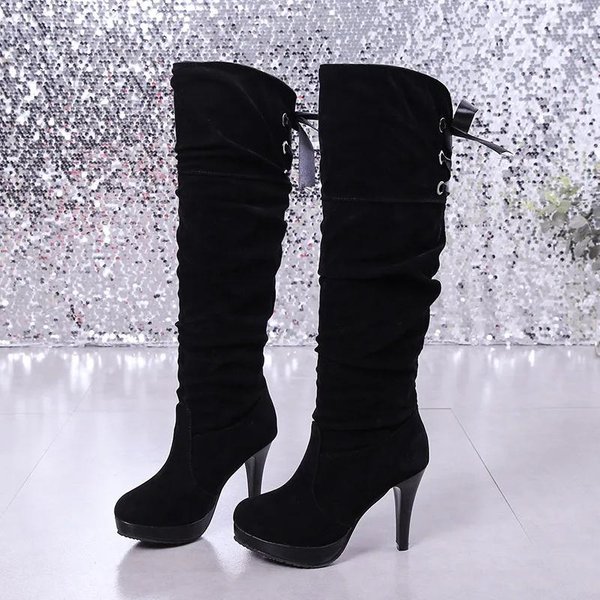 Botas De Moda Para Mujer Lujo Caballero Mujer Bota Larga Moda Sexy Zapatos De Cuero Suave Cuero Elegante CóModas Botas Altas Hasta La Rodilla 35 Gray-image