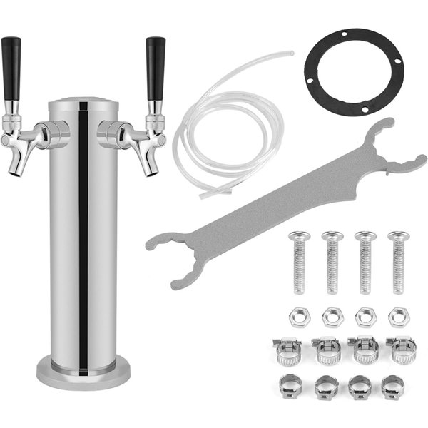 Torre De Cerveza De Barril De Acero Inoxidable De Doble Grifo Dispensador Grifo Cromado Para Uso En Bar Casero-image