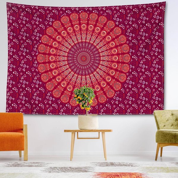 Tapiz De Mandala Rojo Rosa Para Colgar En La Pared, Arte Abstracto, Hippie, Tapiz De BrujeríA, DecoracióN Misteriosa Para Dormitorio Y Hogar 150X130Cm-image