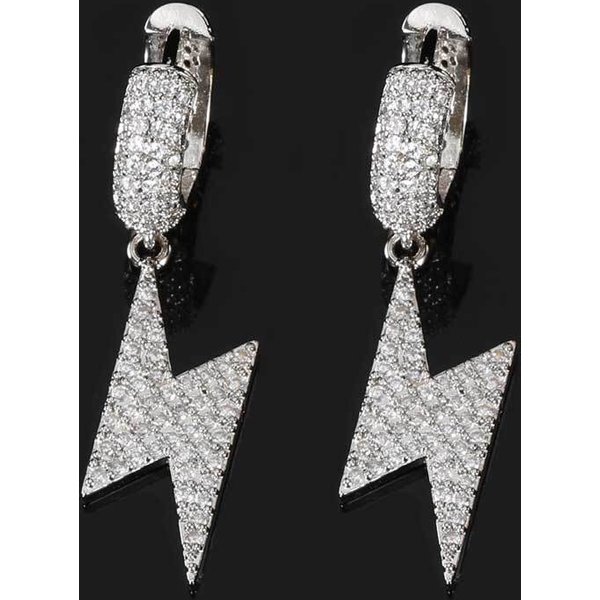 Pendientes De Aro Hip-Hop Europeos Y Americanos Pendientes De Rayo Circonita Microincrustada Personalidad Pendientes De Moda Para Hombres Y Mujeres Gray-image