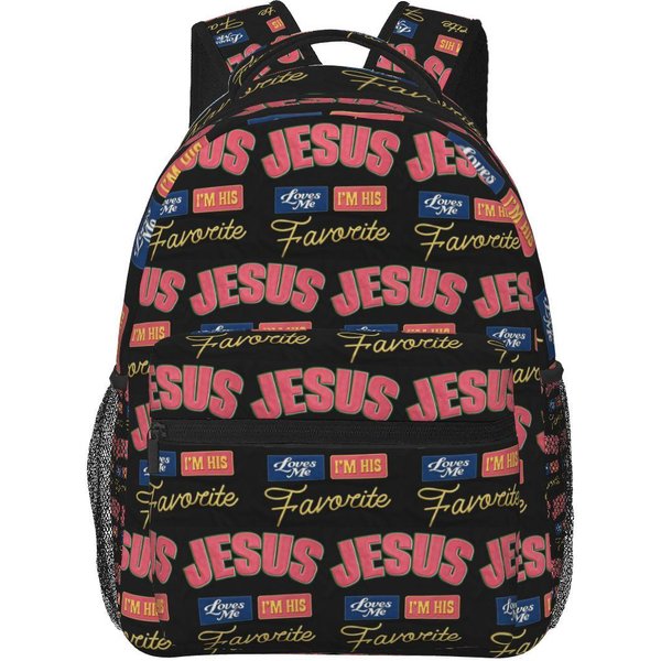 Jezus BóG Plecaki ChłOpcy Dziewczynki Tornister Dzieci Szkolne Torby KreskóWka Laptop Plecak Torba Na Ramię DużA Pojemność One Size Pink-image