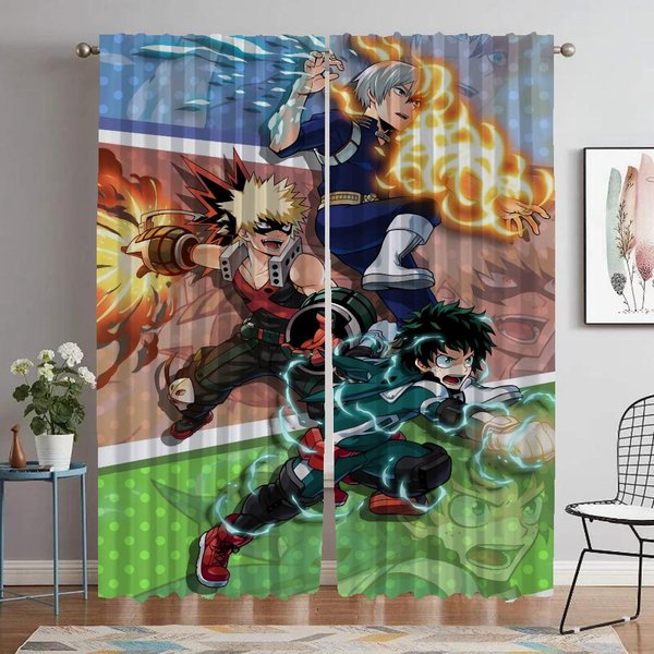 My Hero Academia ZasłOny Do Salonu ZasłOna Do Pokoju 2 Panele DziałOwe Dekoracja Halloween WystróJ Domu ZasłOny Kuchenne W60Xh90Cmx2Pcs-Cl-image