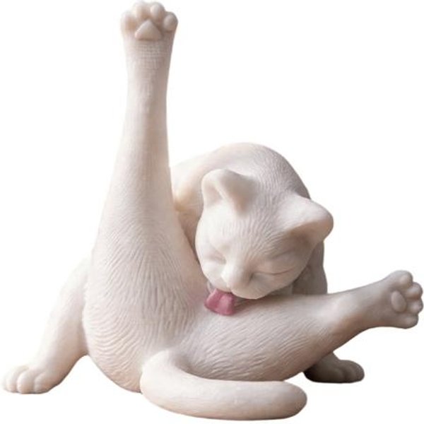 Figura De Gato Lamiendo El Trasero Impresa En 3D, Divertida Estatua De Gatito Blanco Y Negro, Escultura De Animal DecoracióN De Escritorio Para Hogar Oficina EstanteríA Blanco-image