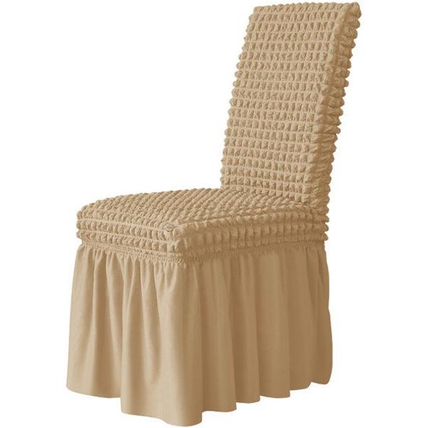 Funda De Silla De Seersucker De Respaldo Alto Con Falda EláStica Funda De Silla De Alta Calidad Para Comedor Boda Hotel Banquete Funda De Asiento Lavable A MáQuina 1 Piece Caqui-image
