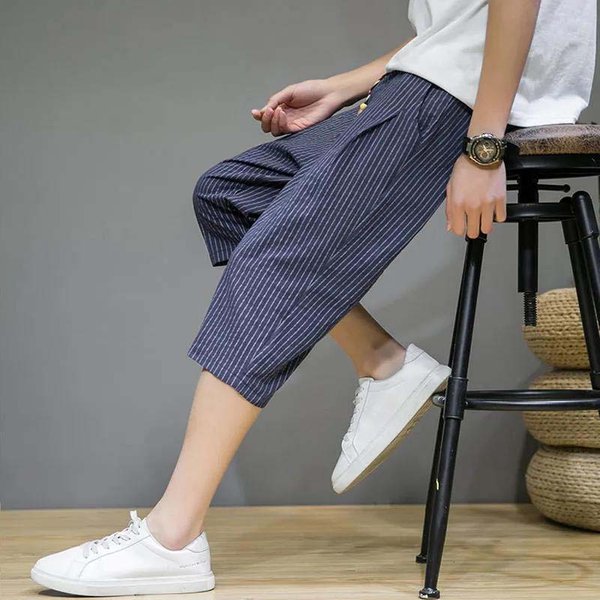 Pantalones Cortos De Verano Para Hombre, Pantalones Finos De 7 Puntos, Pantalones De Playa Exteriores, Pantalones Casuales Recortados 5XL Azul Marino-image