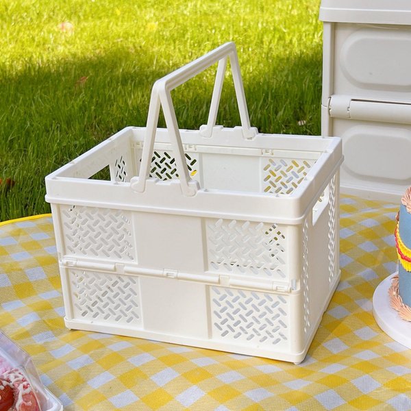 Cesta De Picnic Plegable Caja De Almacenamiento Apilable Cesta De Compras De PláStico Con Asas Para-image
