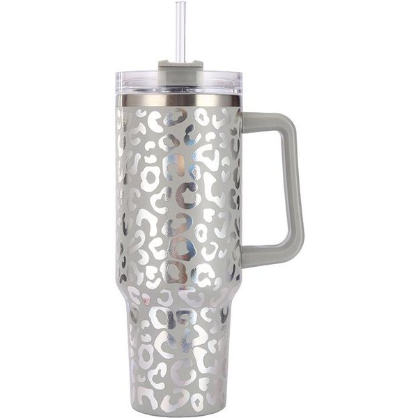 Nuevo Pegatina De Agua Estampado De Leopardo Con Asa Taza Termo De Acero Inoxidable Taza De Coche Tapa Grande Taza De Hielo Duradero Duradero ÚTil 40Oz White-image