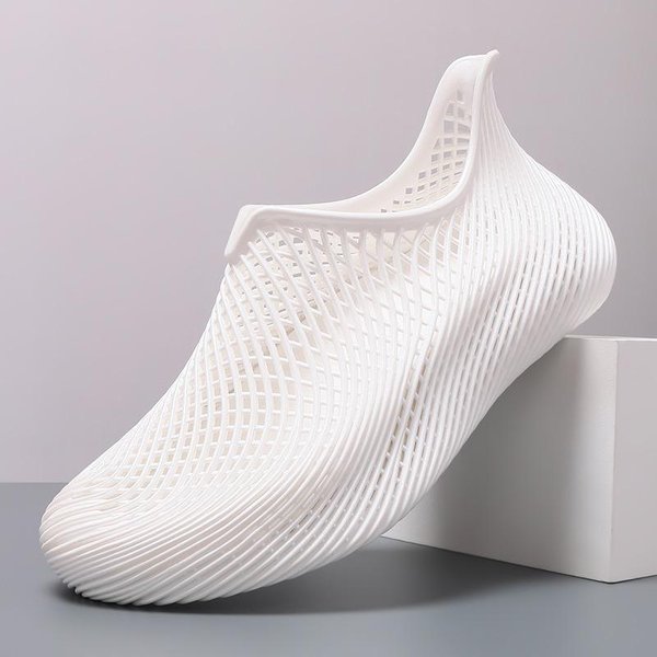Buty MęSkie Letnie 3D Trampki Do Biegania SandałY MęSkie Klapki Z Nadrukiem Lekkie AntypośLizgowe OddychająCe Wycinane Buty Sportowe Outdoor 46 White-image